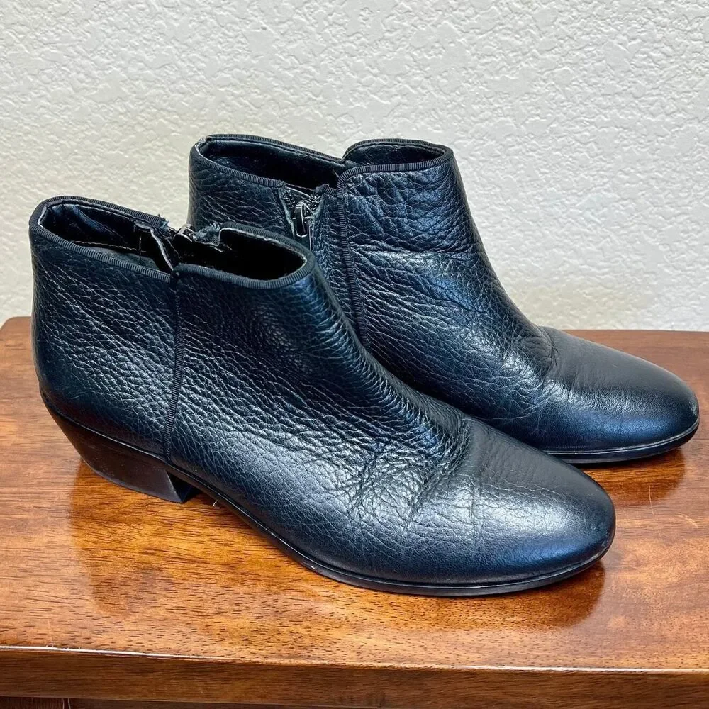 Sam Edelman Petty Ankle Booties black stacked heel round toe side zip size 7.5M